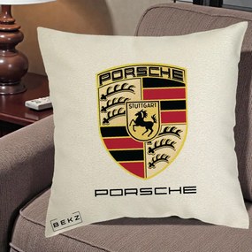 Perna Personalizata Porsche Stuttgart, 40x40 cm, Ecru, Husa Detasabila, Perna Inclusa, BEKZ®