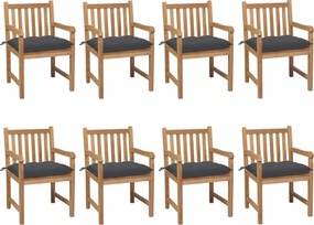 vidaXL Scaune de grădină cu perne antracit, 8 buc., lemn masiv de tec