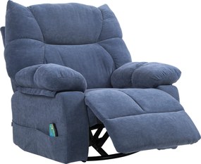 HOMCOM Fotoliu de masaj cu functie de incalzire si culcare, rotativ, pana la 150 kg, cadru metalic, 98x90x98cm, Albastru | Aosom Romania