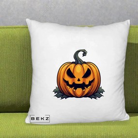 Perna Decorativa Halloween Jack-o'-Lantern Infricosator, 40x40 cm, Alb Pufos, Husa Detasabila, Perna Inclusa, BEKZ®