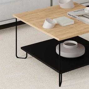 Măsuță de cafea neagră/în culoare naturală cu blat cu aspect de lemn de stejar 80x80 cm Tonka – Marckeric