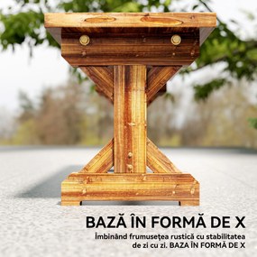 Outsunny Bancă de Grădină cu 2 Locuri din Lemn de Brad cu Bază în Formă de X, Bancă Rustică pentru Exterior Fără Spătar, pentru Patio, Verandă, Balcon, 114L x 40l x 46h cm, Finisaj Carbonizat | Aosom Romania