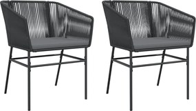 vidaXL Scaune de grădină cu perne, 2 buc., negru, poliratan