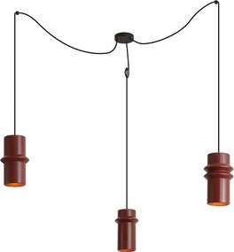 Lampă suspendată retro roșie cu negru cu 3 lumini - Monti