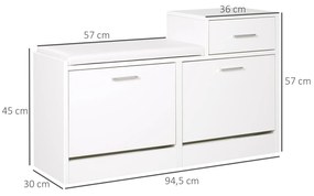 Dulap Pantofi Robust Design Moderno 6 Perechi de Pantofi Scaun cu Perna pentru Hol in Lemn Granulat 94,5x57x30cm Alb HOMCOM | Aosom RO