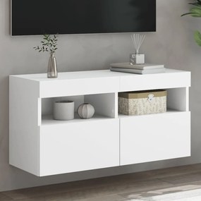 vidaXL Comodă TV de perete cu lumini LED, alb, 80x30x40 cm
