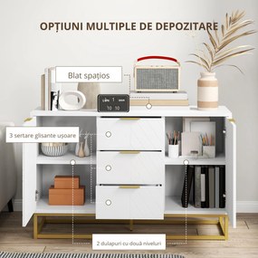 HOMCOM Dulap de bucatarie, Bufet jos pentru bucatarie sau sala de mese cu 3 sertare si 2 usi, 120x40x76 cm | Aosom Romania