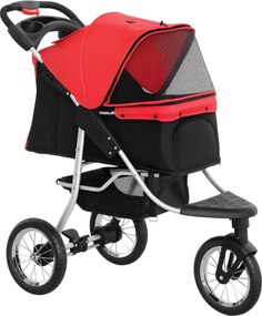 PawHut Cărucior pliabil pentru câini Cărucior pentru câini &amp; pisici până la 10 kg Cărucior pentru pisici cu ferestre din plasă Suport pentru băuturi Coș de depozitare Cărucior pentru pisici Buggy Roșu | Aosom Romania