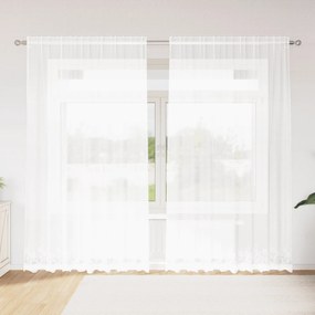 vidaXL Cortină din Dantelă cu perdele Floral Alb 200 x 220 cm Poliester