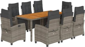 vidaXL Set mobilier grădină cu perne, 9 piese, gri, poliratan