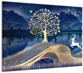 Tablou pe sticlă - Cerbi în luna plină (70x50 cm)