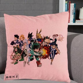 Perna Personalizata My Hero Academia Clasa 1-A Complet, 40x40 cm, Roz, Husa Detasabila, Perna Inclusa, BEKZ®