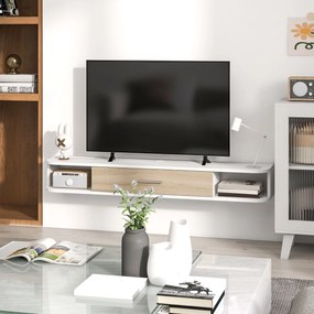 HOMCOM，Suport TV，Cu 2 Rafturi Deschise și Dulap cu Ușă Rabatabilă，MDF，120cm x 26cm x 16cm，Alb, gri | Aosom Romania