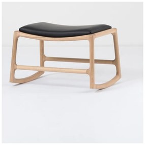 Taburet din piele bovină cu structură din lemn masiv de stejar Gazzda Dedo, negru