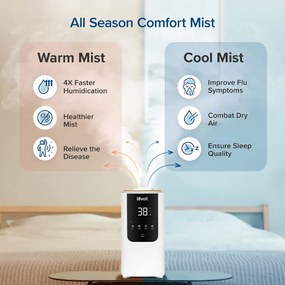 Umidificator Levoit OasisMist 450S LUH-O451S-WEU, 40 m², 280 W, 4,5 l, Aromaterapie, Autonomie de 45 de ore, Alb