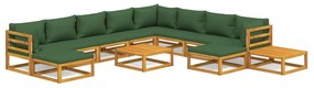 3155326 vidaXL Set mobilier de grădină cu perne verzi, 12 piese, lemn masiv