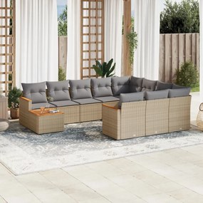 vidaXL Set canapele de grădină, 11 piese, cu perne, bej, poliratan