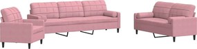 vidaXL Set canapele cu perne/rulouri, 3 piese, roz, catifea