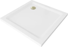 Mexen Flat cadă de duș pătrată slim 80 x 80 cm, alb, sifon auriu - 40108080G