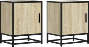 vidaXL Dulapuri noptiere 2 buc Stejar Sonoma lemn prelucrat si metal