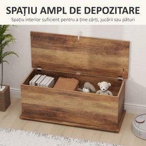 HOMCOM Cufăr de Depozitare pentru Interior 113L cu Capac Rabatabil, Cufăr Organizator pentru Living și Hol, Bancă cu Spațiu de Depozitare, Efect Lemn Maro | Aosom Romania