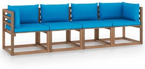Canapea gradina din paleti, 4 locuri, cu perne, lemn pin tratat Albastru deschis, 4 locuri, 1