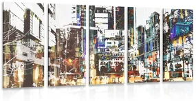 Tablou 5-piese panoramă abstractă a orașului