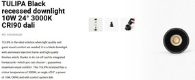 Spot LED incastrabil TULIPA Black recessed downlight 10W 24° 3000K CRI90 dali