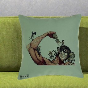 Perna Personalizata Attack on Titan Eren Titan Grup, 40x40 cm, Verde, Husa Detasabila, Perna Inclusa, BEKZ®