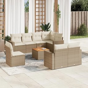 vidaXL Set canapele de grădină, 9 piese, cu perne, bej, poliratan