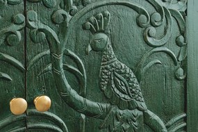 Comoda PEACOCK 175cm lemn de mango verde sculptat 3D cu design paun