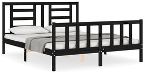 3192895 vidaXL Cadru de pat cu tăblie, negru, 160x200 cm, lemn masiv