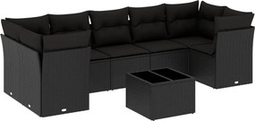 vidaXL Set mobilier de grădină cu perne, 8 piese, negru, poliratan