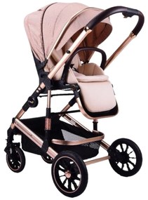 Carucior 3 in 1 reversibil si pliabil cu geanta inclusa si scoica auto, 0-36 luni, Crem - CPC-60-crem