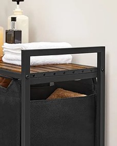 Coș de rufe cu poliță BERGEN, 3x38l, negru/maro SongmicsHome