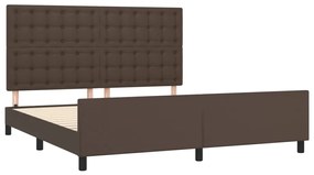 Cadru de pat cu tablie, maro, 160x200 cm, piele ecologica Maro, 160 x 200 cm, Nasturi de tapiterie