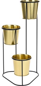 Suport pentru flori, din metal, auriu, 3 ghivece, 24x22x47 cm
