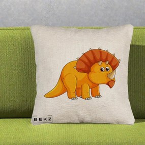 Perna Decorativa Triceratops Portocaliu, 40x40 cm, Bej Canapea, Husa Detasabila, Perna Inclusa, BEKZ®