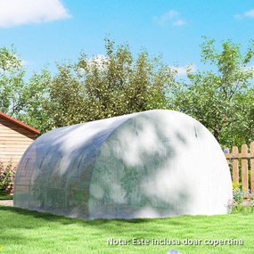Outsunny Sera din PE cu 8 Ferestre, Ușă Enrolabilă și Margini Îngropate, 4x3x2 m, Albă | Aosom Romania