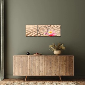 Tablou cu piatră și floare pe nisip (cu ceas) (90x30 cm)