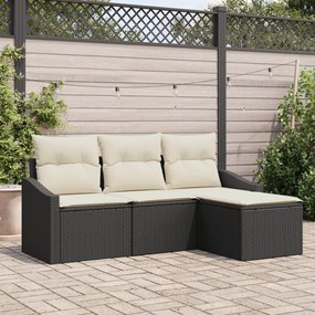 vidaXL Set de canapele pentru grădină 4 pcs Negru Rattan poli
