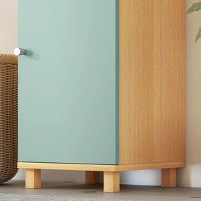 HOMCOM Mobilier de baie corp de depozitare 2 dulapuri 2 compartimente deschise rafturi reglabile 30 x 30 x 166 cm, verde | Aosom Romania