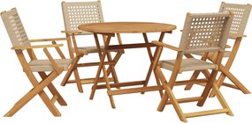 vidaXL Set mobilier de grădină, 5 piese, bej, poliratan și lemn masiv