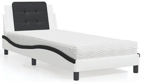 vidaXL Pat cu saltea, alb și negru, 90x190 cm, piele ecologică