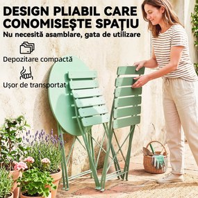 Outsunny Set Grădină Bistro: Masă Rotundă și Scaune Pliabile pentru 2, Verde Deschis. | Aosom Romania