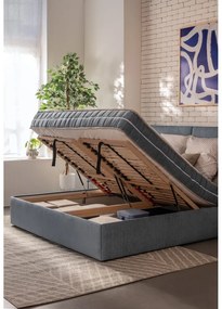 Pat matrimonial albastru tapițat cu spațiu de depozitare cu somieră 180x200 cm Thessa Bold Line – Bonami Selection