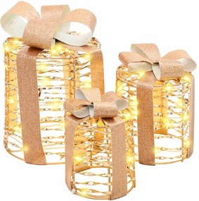 vidaXL Decorațiune Cutie Cadou 3 pcs Alb cald 20 x 20 x 20 cm PET