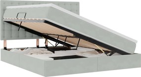 vidaXL Pat cu saltea și spațiu de depozitare Gri deschis 160 x 200 cm