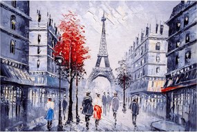 Tablou - Străzi din Paris, pictură în ulei (90x60 cm)