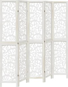 vidaXL Paravan cameră 5 panouri, alb, lemn masiv paulownia